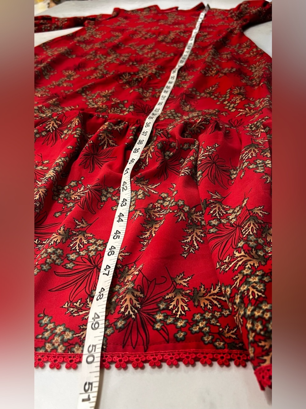 Red Floral Long-Sleeve Midi Dress homemade - Picture 9 of 10
